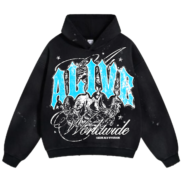 Alive Worldwide Distressed Hoodie [Black]