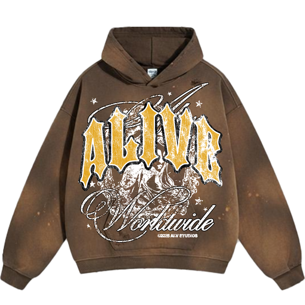 Alive Worldwide Distressed Hoodie [Brown]